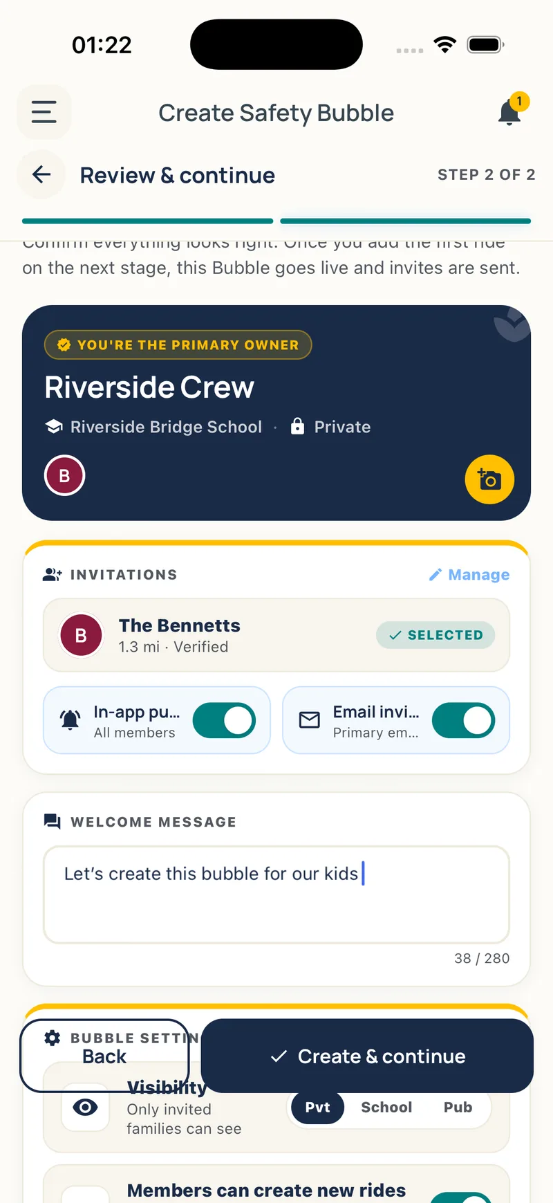 Bubble creation — invite, request, join