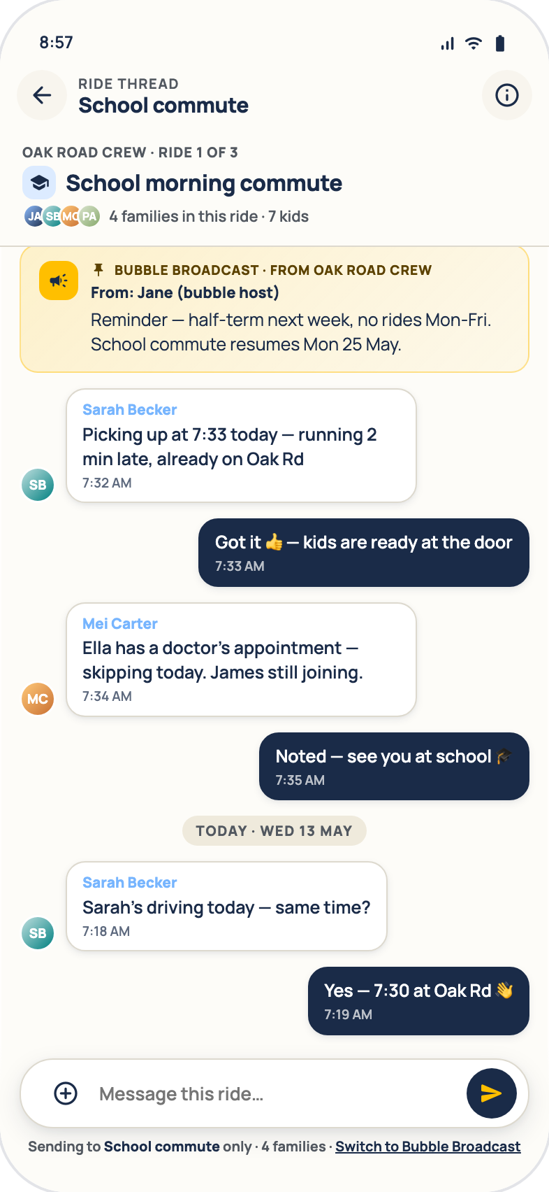 Ride thread — messages and direct messages
