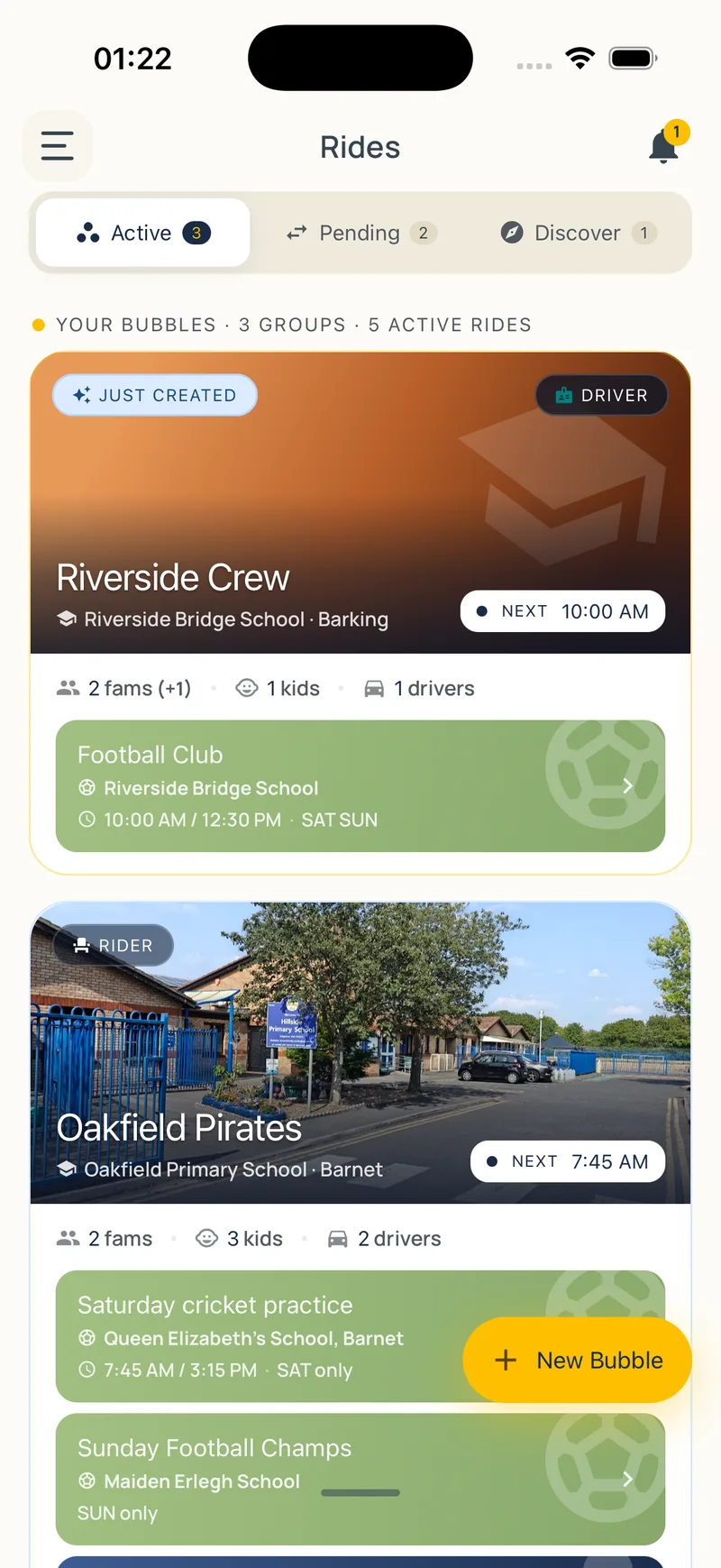 Weekly rota — rides, drivers, children