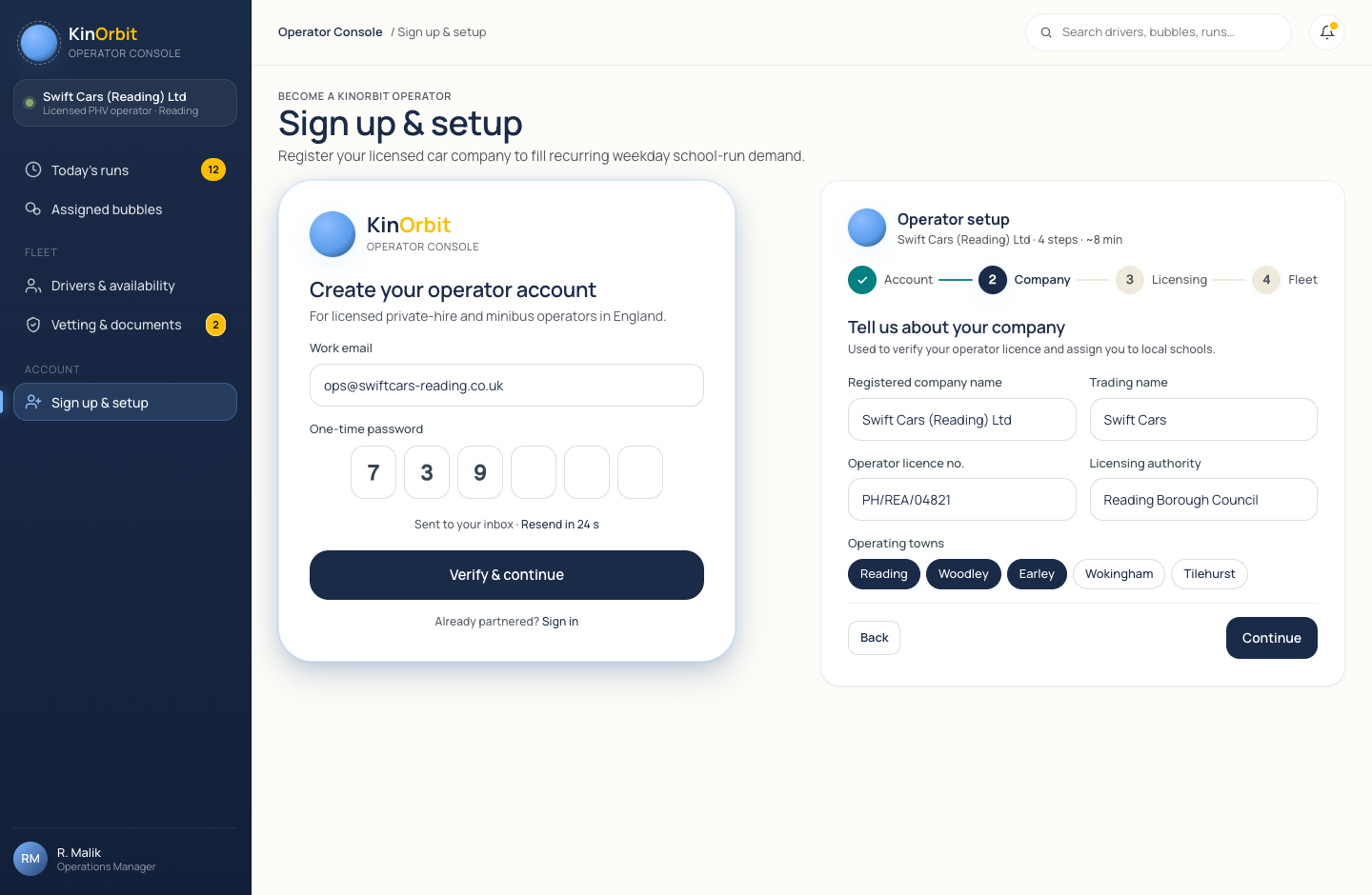 Sign up as an operator