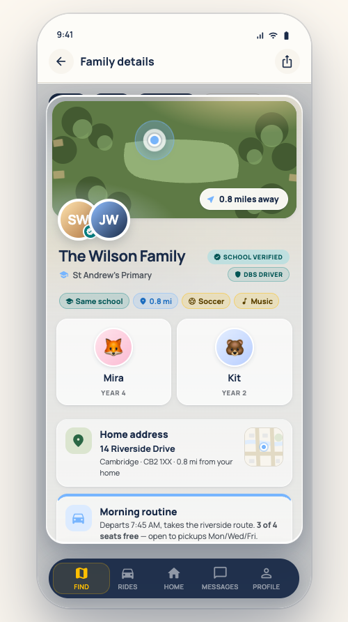 Family peek card in the KinOrbit app